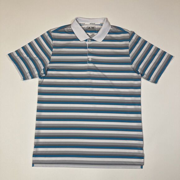 Adidas Polo Shirt Adult Medium Striped Climacool Short Sleeve Golf Mens - Picture 1 of 11